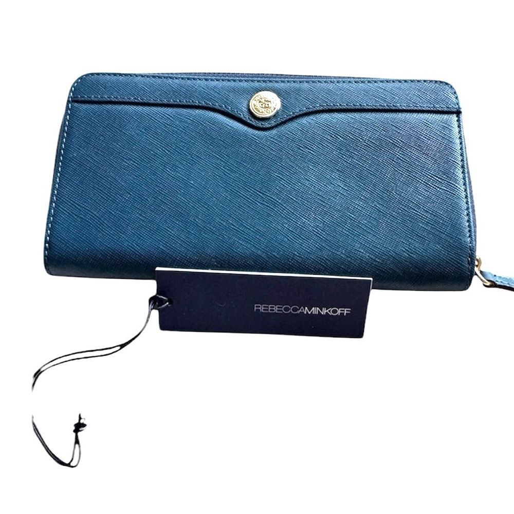New Rebecca Minkoff Midnight Luma Pebbled Leather Large Zip Wallet